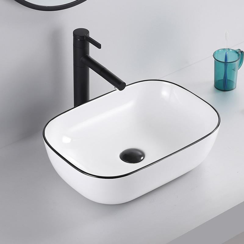 Nordic Mesa cuenca cuadrado lavado de manos de cerámica Cuenca del arte borde negro creativo baño cuenca pequeño tamaño balcón lavabo