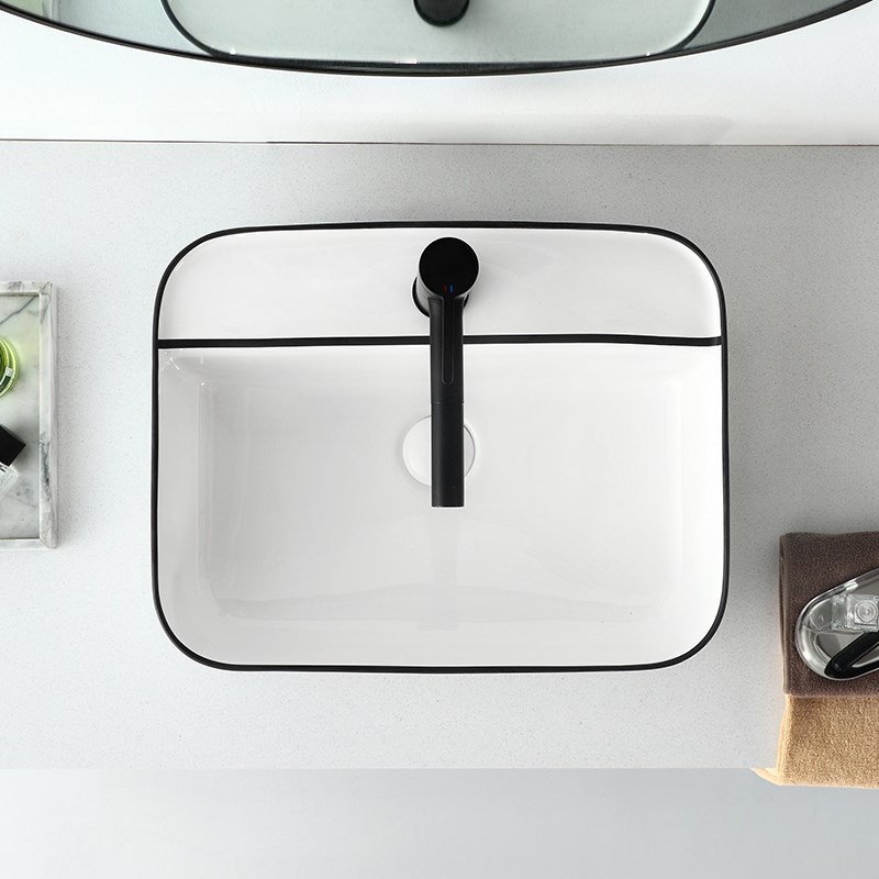 Cuenca de mesa nórdica borde negro de cerámica lavabo de arte lavabo de mesa Simple lavabo del hogar lavabo balcón