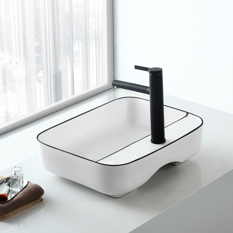 Cuenca de mesa nórdica borde negro de cerámica lavabo de arte lavabo de mesa Simple lavabo del hogar lavabo balcón