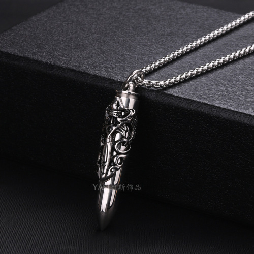 European and American men's necklace titanium steel double dragon sword bullet pendant niche design high-end jewelry personalized accessories