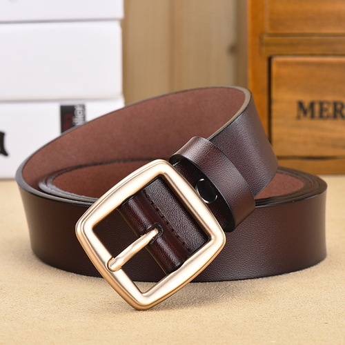 Versatile genuine leather belt wholesale for women Korean style simple gold pin buckle belt women's jeans with small belt