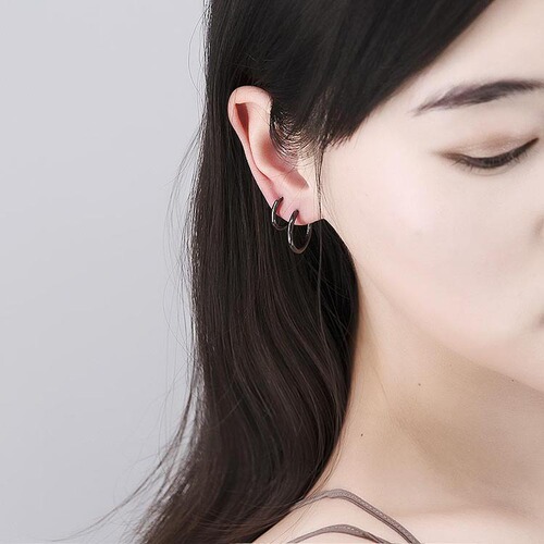 S925 sterling silver solid hoop earrings for men and women small earrings Aiklili same style black ear buckle 18K gold earrings