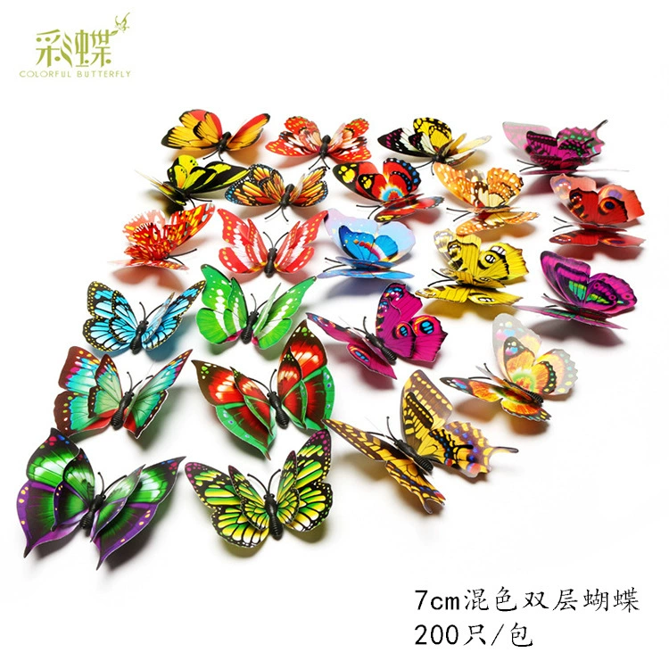 7 см Моделирование бабочки смешанные цвета двойная бабочка креативное украшение дома украшение Трехмерные настенные наклейки 3D холодильник