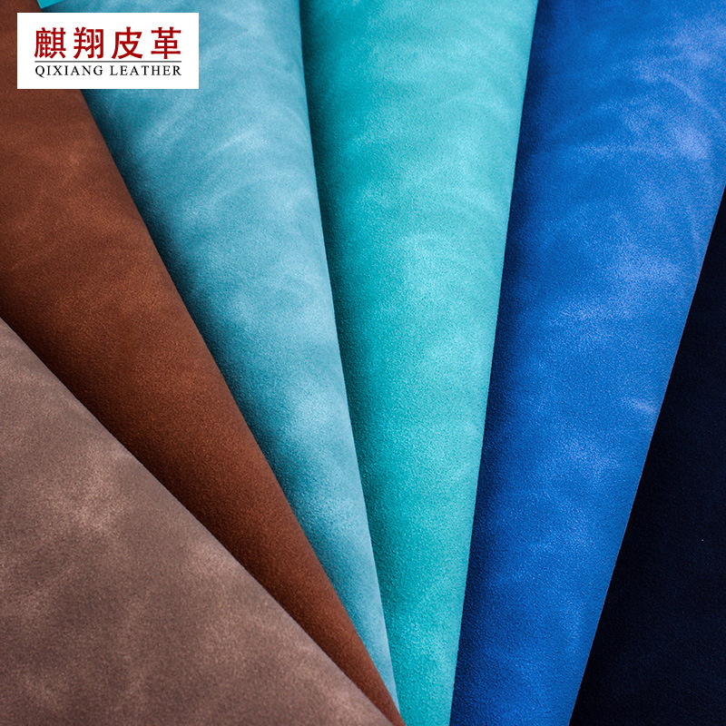 绒感羊巴pu皮革面料套色复古沙发箱包皮带人造革仿棉绒底粗绒皮料