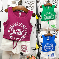 Children's undershirt set 2023 summer new unisex 2-5-7 baby cotton letter sleeveless two-piece set trendy