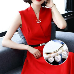 Korean Style Minimalist Open Cardigan Anti-Nipple Slip Pin Fashion Accessory Pearl Horizontal Brooch Women Wholesale
