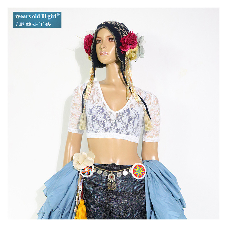 Summer new belly dance suit 2019 Korea lace backless 5 sleeve top wholesale BE16 20
