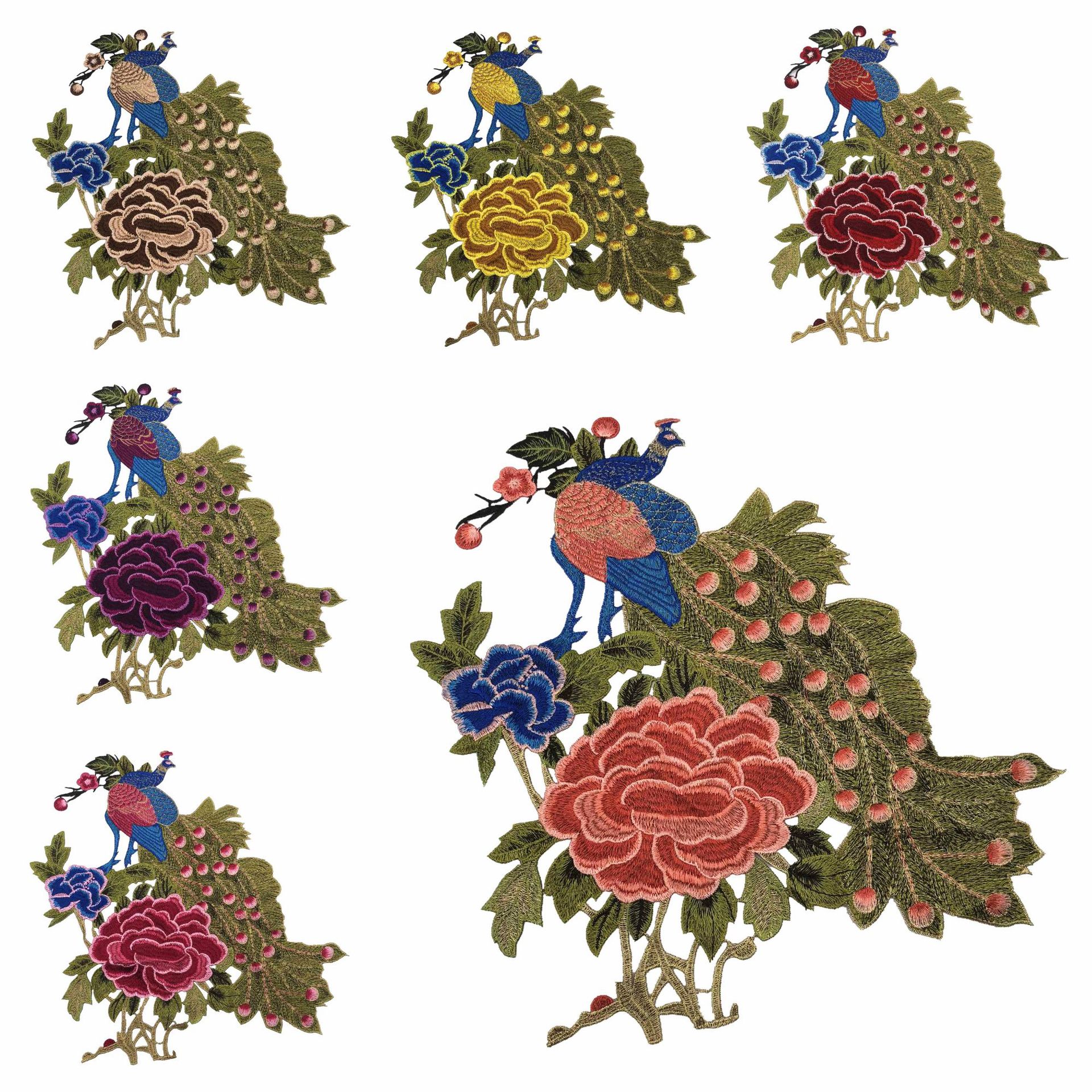 新款多色民族风牡丹凤凰鸟布贴 水溶刺绣 旗袍服装领花辅料补丁贴