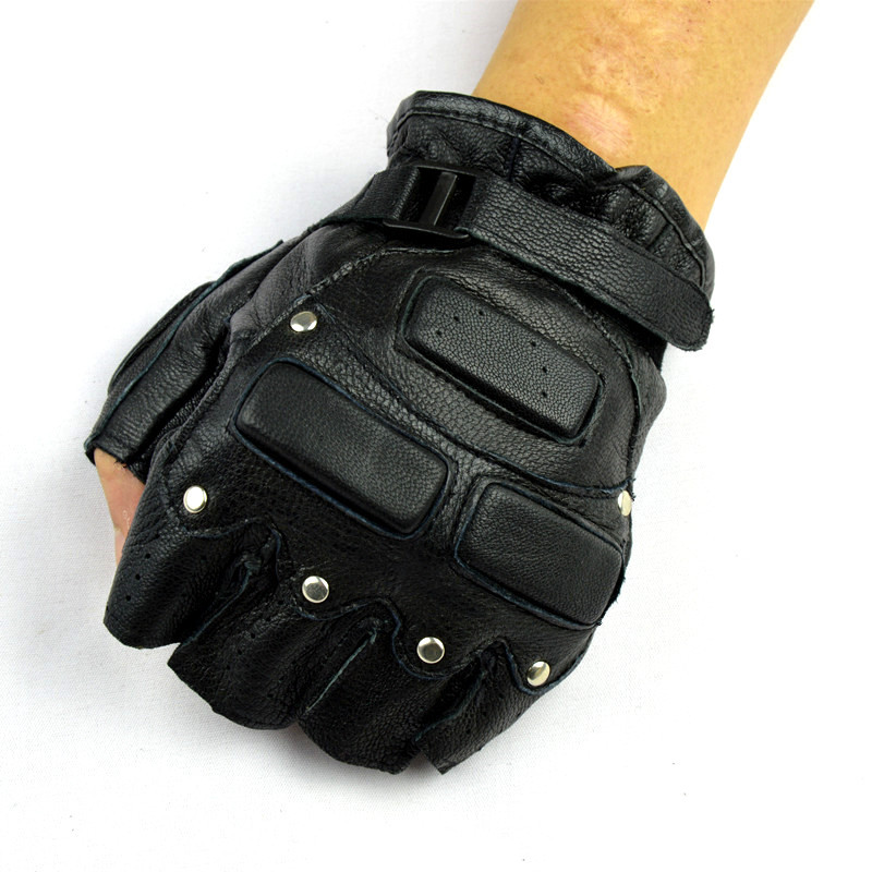 Hombres medio dedo guantes de cuero conducción deportes dedo abierto medio táctico fitness ejercicio al aire libre equitación guantes de piel de oveja