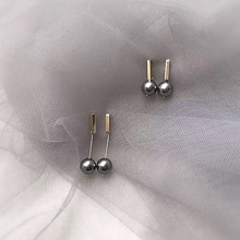 施家奥地利气质深灰黑珍珠耳环进口14K包金镀金S925银针耳钉耳夹