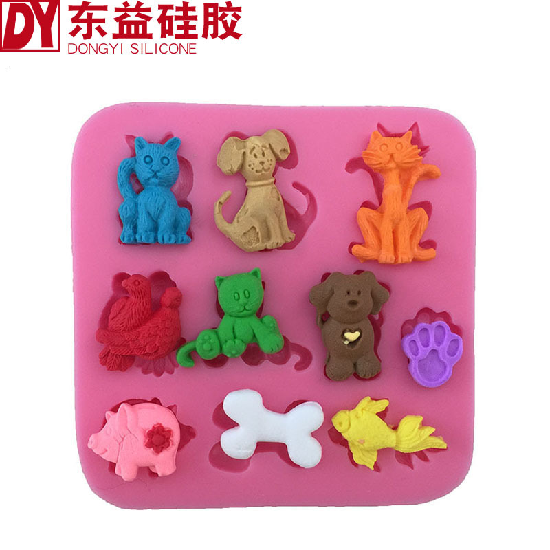 Fondant cake molde dibujos animados animal gato perro y hueso molde de silicona líquida pastel herramienta para hornear