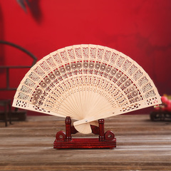8-inch sunflower wholesale fragrant wood fan high-end sandalwood fan folding fan gift wood carving fan wooden crafts