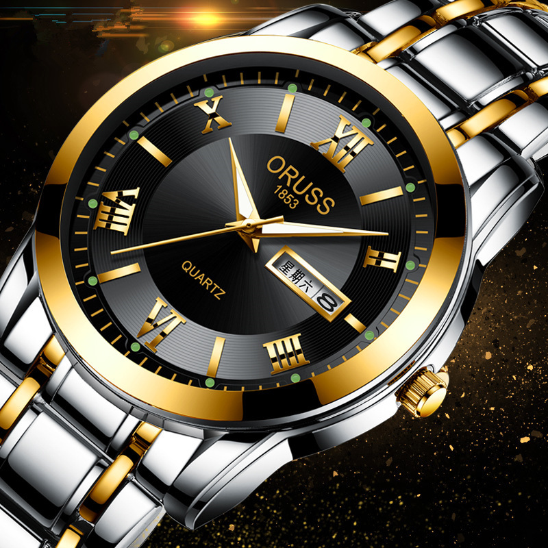 Men's steel band quartz watch business luminous waterproof men's watch double calendar casual men's watch factory direct wholesale
