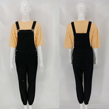 夏季新款 时尚气质橘色短袖T恤上衣女黑色百搭破洞背带连体裤套装