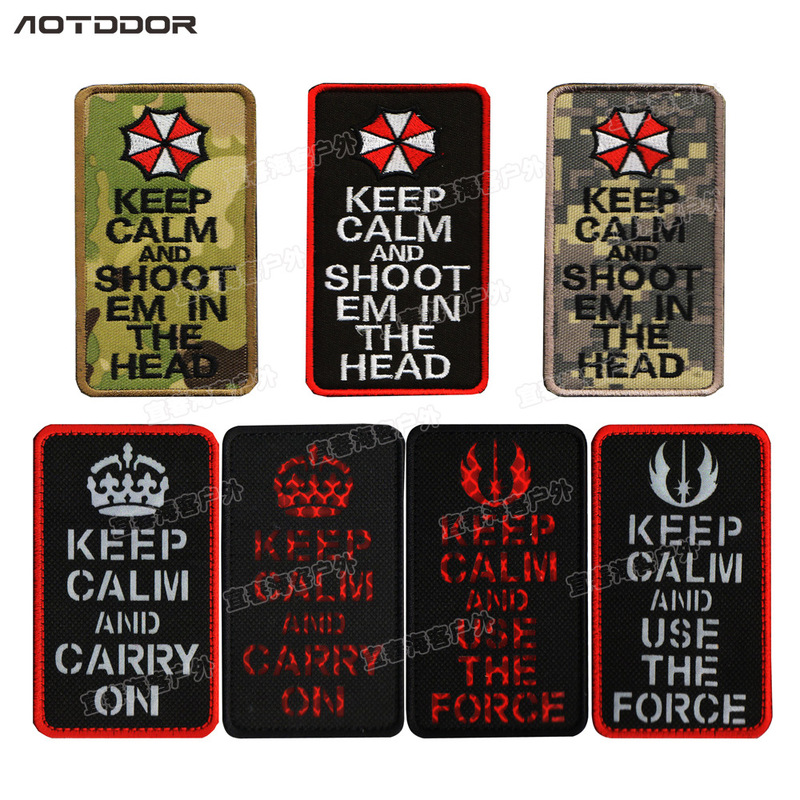 Keep Calm and Carry on Reflective Military Badge Embroidered Velcro Armband in Stock