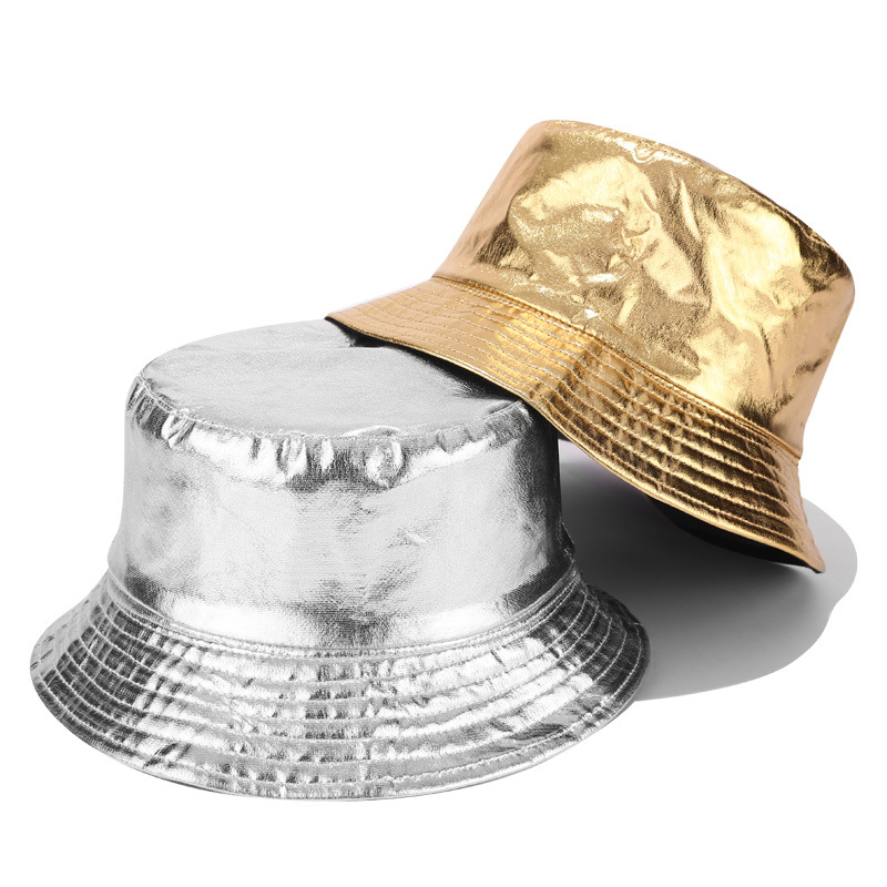 Europa y América nuevo oro y plata de dos colores sombrero de pescador personalidad femenina de la calle de doble cara sombrero de lavabo de ocio al aire libre sombrero plegable image 3