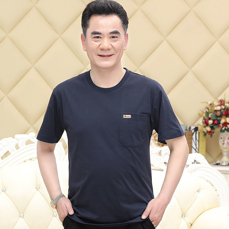 Middle-aged men's short-sleeved T-shirt round neck solid color loose plus size dad clothes middle-aged sweatshirt summer jacket wholesale