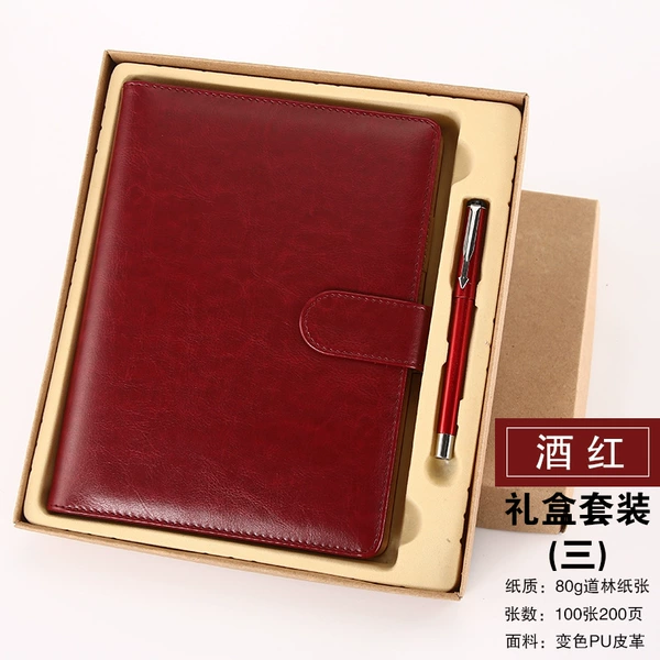 A5 leather carton+pen (wine red)