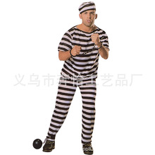 万圣节舞会演出服装cosplay黑白条纹囚犯服装表演服装成人男囚服