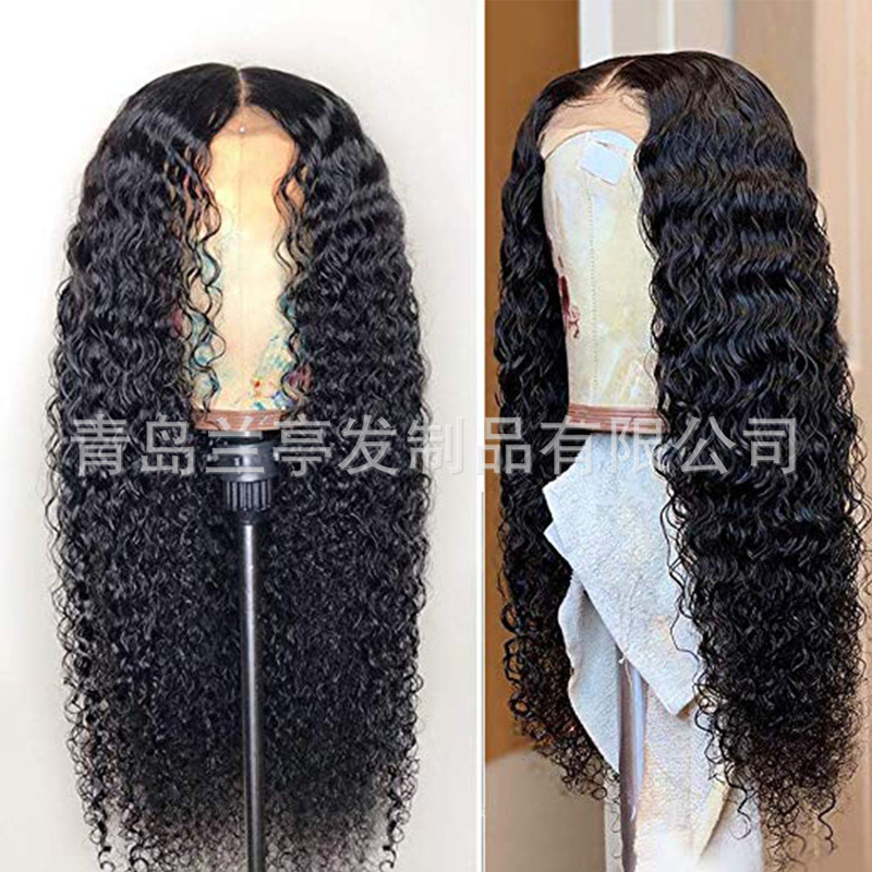 Wholesale European and American supply and marketing women's wigs with long curls and small curls with wave front lace fiber wig headgear