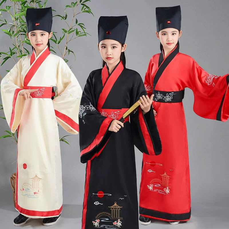 Детские древние костюмы Китайские исследования Книга китайских костюмов Детская каллиграфия Этикет Культура Китайский стиль Трехсимвольная Сутра Древняя поэзия Читание костюмы для выступлений