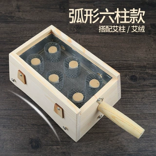 木制弧形6柱艾灸盒6孔温灸盒柱艾灸仪熏腰部背部腹部六孔温灸器