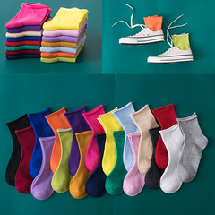 Wholesale socks thin spring and summer women's socks cotton Japanese candy-colored curled mid-tube confinement socks Korean version trendy pure-cotton socks