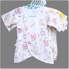 Baby jumpsuit, high-density gauze double-layer newborn short-sleeved lace-up monk suit, baby butterfly suit