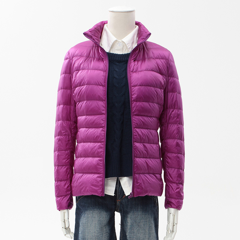 2024 autumn and winter warm fashion stand collar light short plus size middle-aged and elderly coat solid color white duck down jacket women