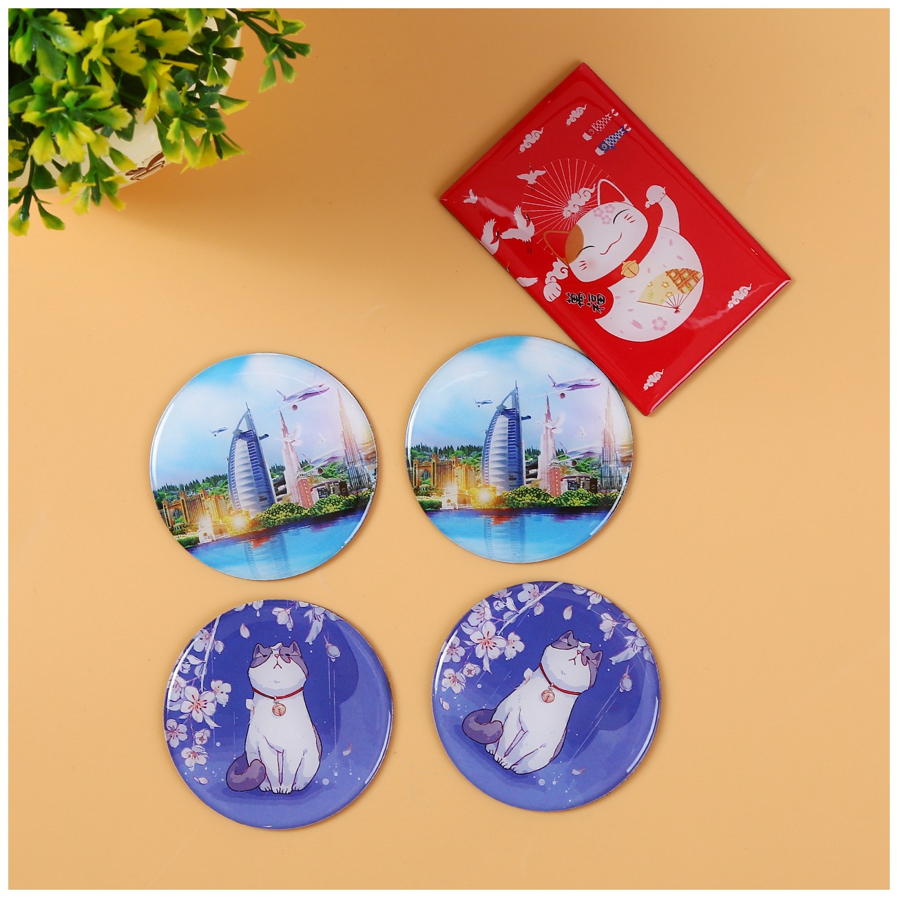 Fabricante de imanes de nevera de epoxi coloridos, pegatinas magnéticas suaves de gato de la suerte de dibujos animados, imanes de nevera de epoxi de cristal, hechos a medida