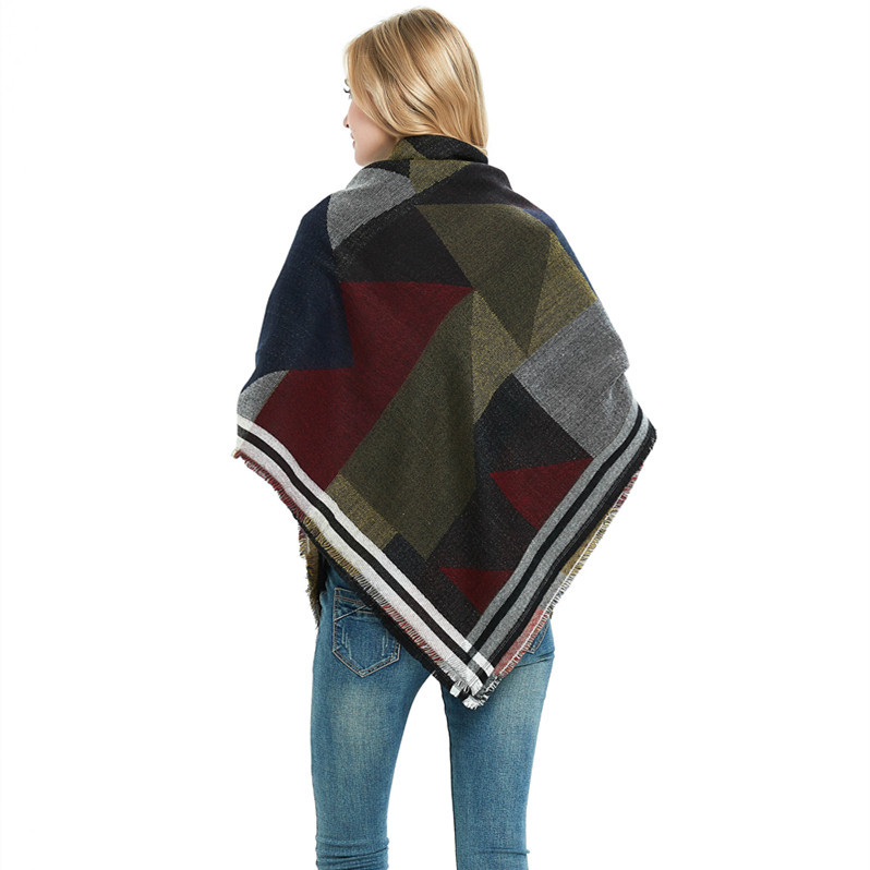 Unisex Jacquard geometric square shawl Square shawl Coloured geometric square soft shawl scarf_voghion.com
