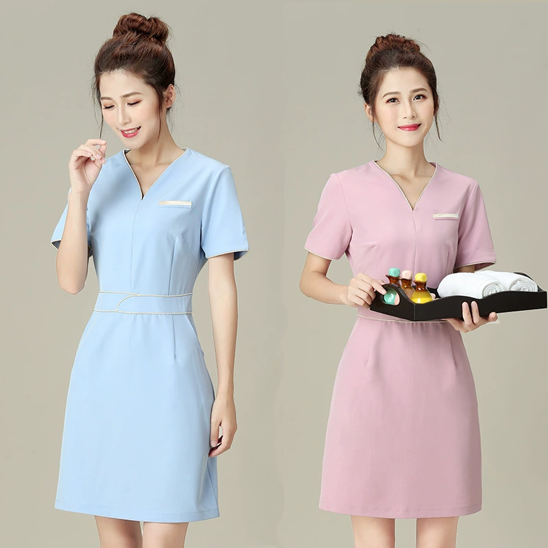 Летняя униформа для косметологов, платье для спа-салонов и педикюрных центров, новая корейская модель приталенного кроя