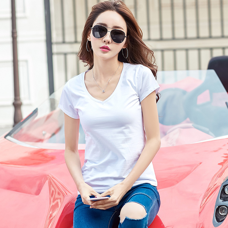 夏季新款韩版2022圆领套头纯白色t恤女短袖修身显瘦瑜伽打底衫