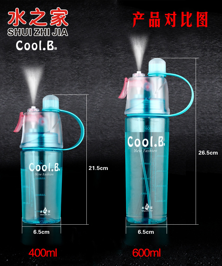 Taza de agua de pulverización de plástico deportiva - Botella de agua de refrigeración para exteriores, regalo creativo nuevo y exótico - Suministro directo de fábrica