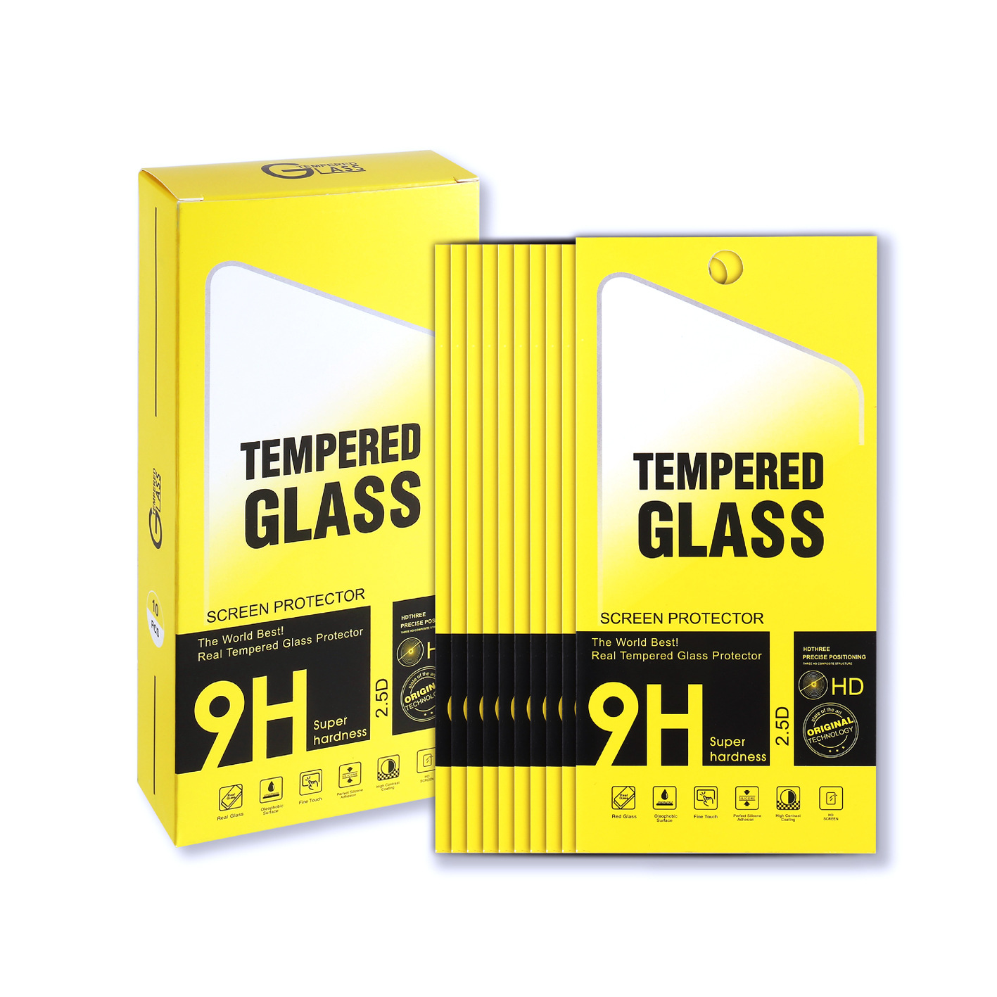 Tempered Film Packaging Box Ten-In-One Protective Film Paper Bag Chao Strong Yellow Mobile Phone Glass Film Privacy Film Packaging Ready for Sale