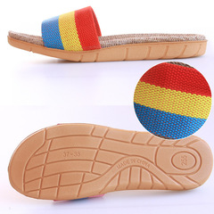 Summer Yuerkan new home sandals and slippers parent-child style home indoor non-slip linen slippers for men and women