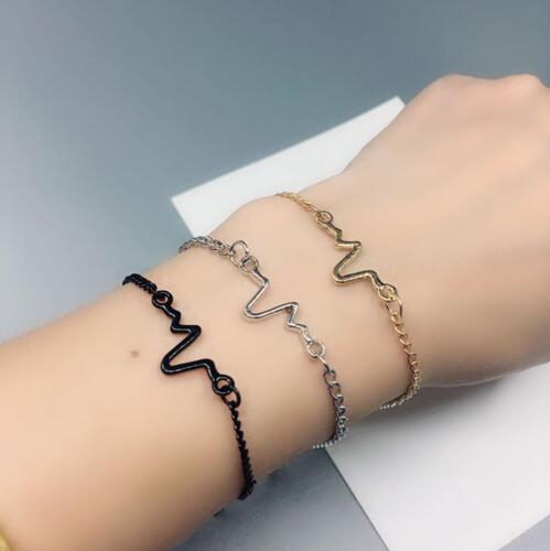 E064 Korean Version Minimalist ECG Lightning Hand Chain, Personality Designed Couple's Heartbeat Frequency Accessory Bracelet
