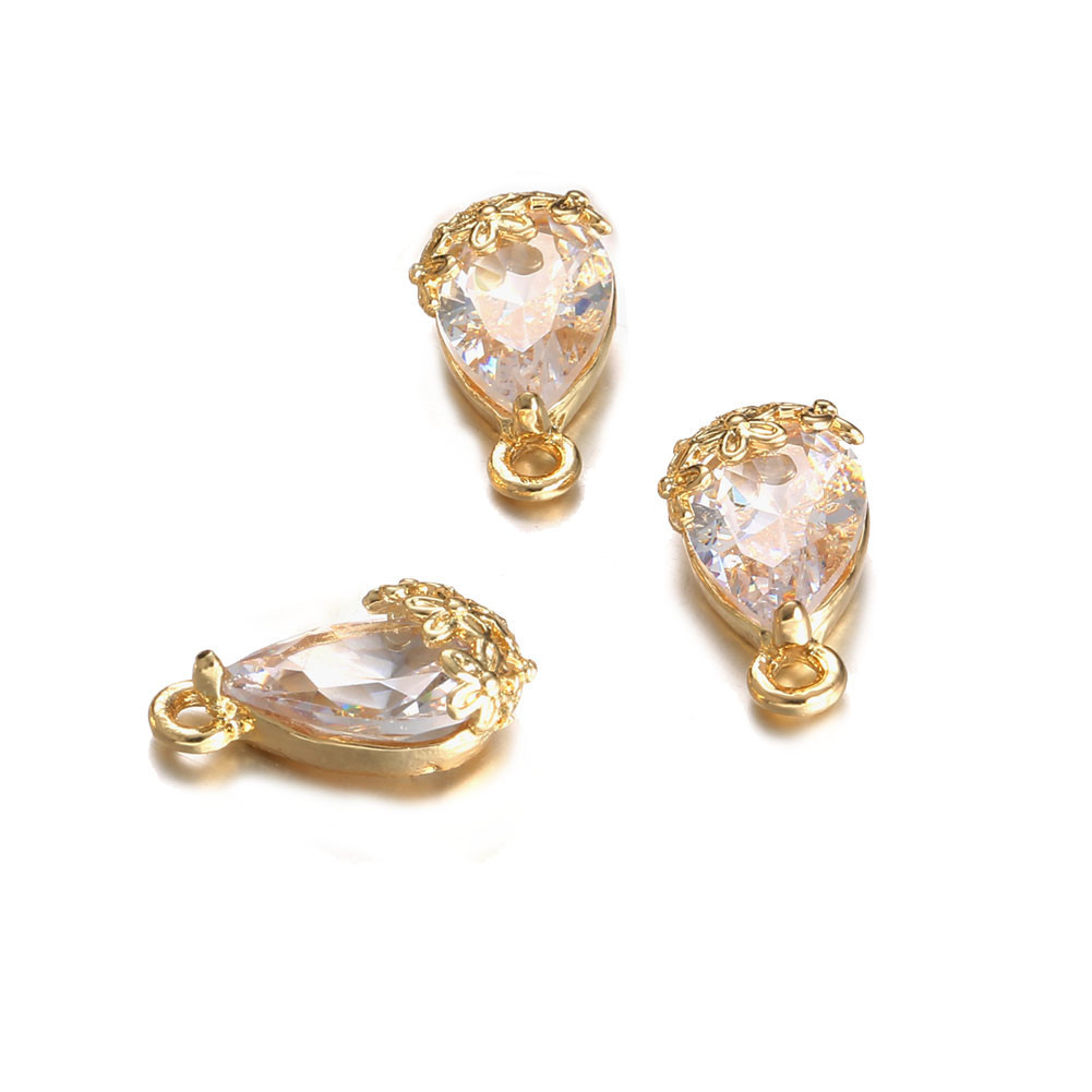 新款天使之泪吊坠 金色花朵水滴锆石小吊坠坠子 饰品配件DIY配件