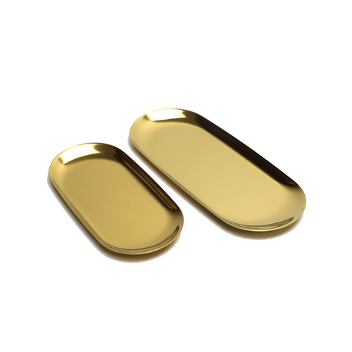 Nordic stainless steel golden oval plate jewelry storage metal tray snack plate storage tray