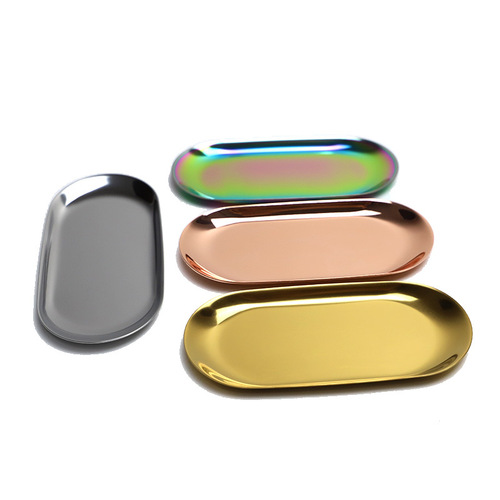 Nordic stainless steel golden oval plate jewelry storage metal tray snack plate storage tray