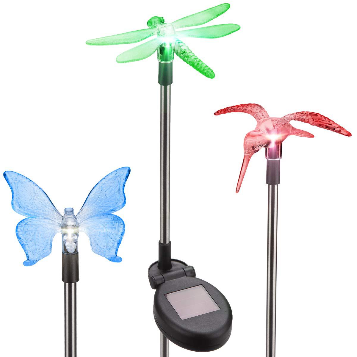 Lámpara de mariposa/libélula/pájaro volador solar para exteriores - Lámpara para césped/jardín decorativa, lámpara de poste de acero inoxidable antilluvia - Producto transfronterizo