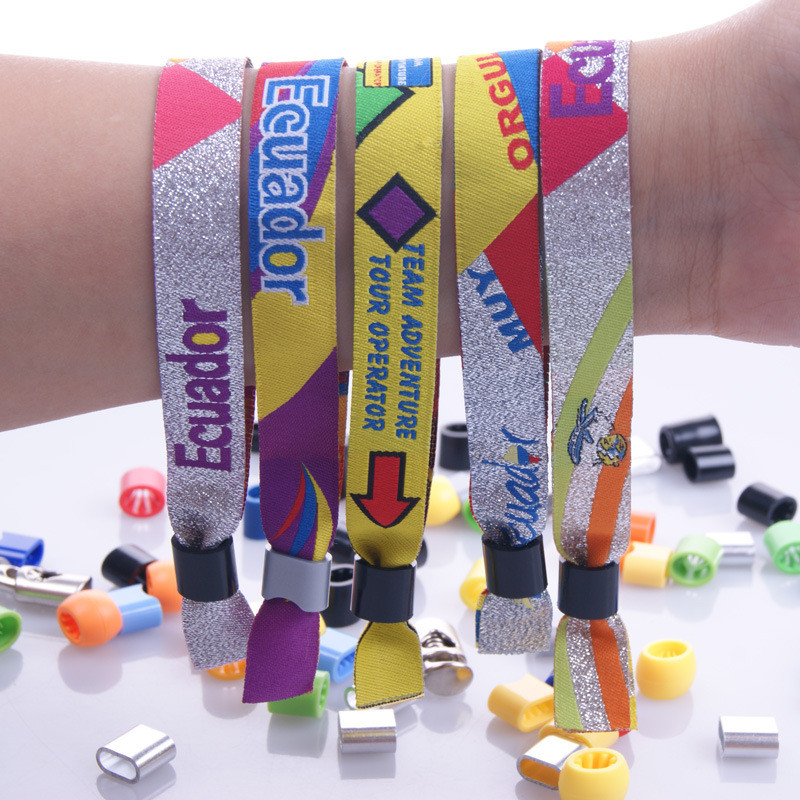 制做logo织唛手腕绳 单向/双向滑动扣金银线识别腕带一次性手腕带