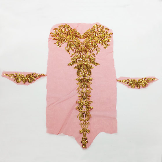 Mesh Sequins Gold Thread Feather Phoenix Tail Corsage Pattern Embroidery Cloth Sticker Cheongsam Dress Stage Decoration Accessories