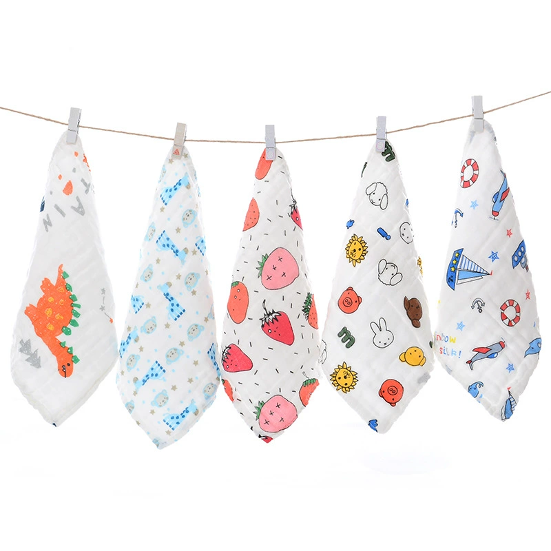 Children's Gauze Cotton Baby Towel & Cartoon Bib, Soft Face/Hand Wipe, Sizes 25×25–30×50 cm
