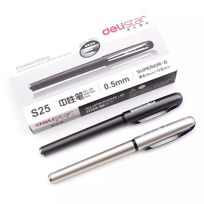 Deli S25 pluma de gel oficina de negocios pluma de agua negro jefe herramienta de escritura pluma de carbono 0,5mm recarga image 3