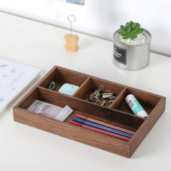 Desktop storage box entrance storage black walnut solid wood office wooden compartment storage sundries key tray stationery box