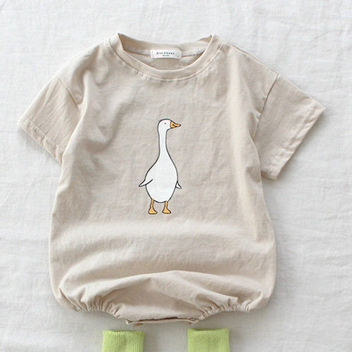 2022 summer Korean baby short-sleeved romper suit with fart T-shirt simple cartoon goose one-piece harem