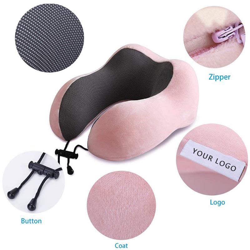 Venta caliente transfronteriza rebote lento almohada en forma de U almohada de espuma de memoria almohada de viaje de almacenamiento portátil almohada de cuello almohada de avión al por mayor