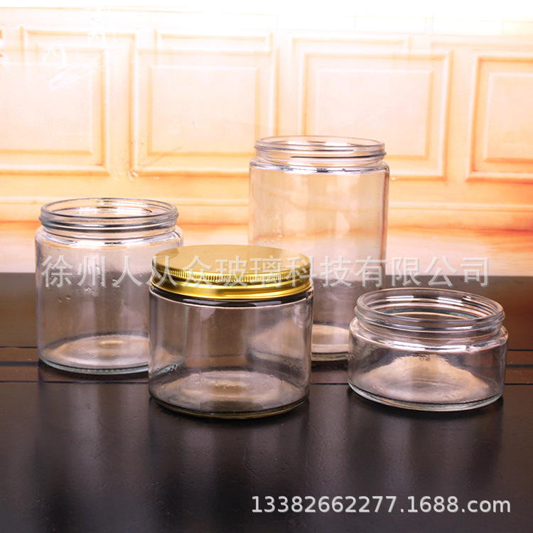 现货380ML毫升直筒圆瓶系列玻璃罐 半斤一斤装蜂蜜储藏罐螺纹铁盖