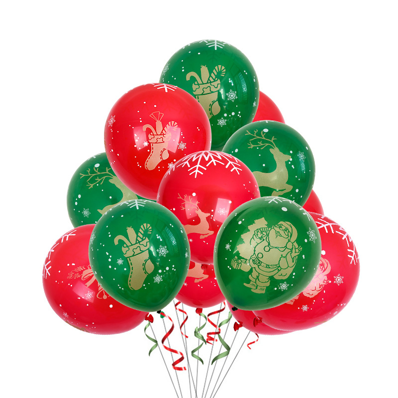 Rojo y verde globo de Navidad de látex de 12 pulgadas de 5 lados de oro todo impreso colorido látex redondo globo de Navidad